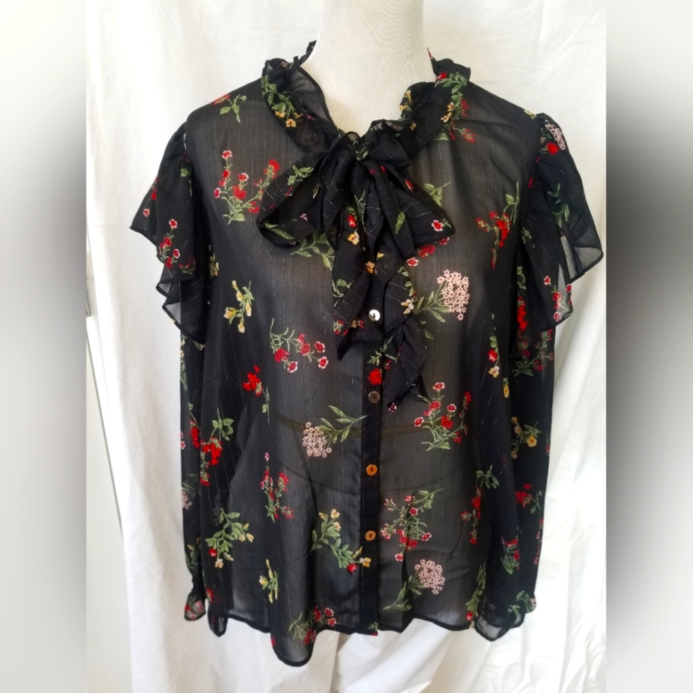 Forever 21 sheer floral ruffled blouse size 3X